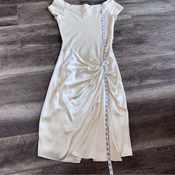 Vintage Kevan Hall Designer Dress Cashmere and Satin Short Sleeve Ivory Cream - Picture 13 of 13